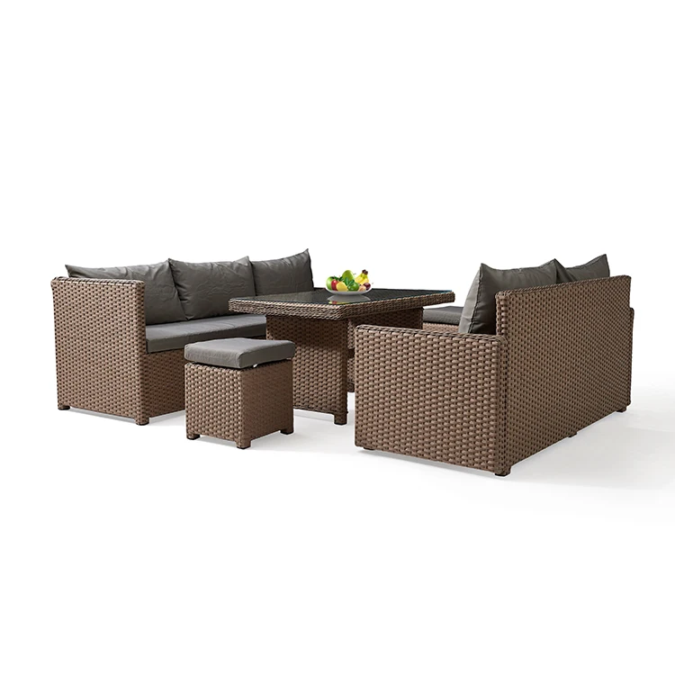 

Современный угловой обеденный комплект для сада из всепогодного алюминия и ротанга (плетеный)