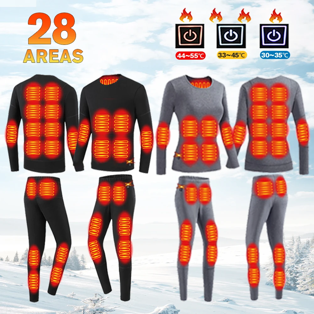 Winter Heated Jacket Men Self Heating Vest Women Heated Thermal Underwear Ski Suit USB Electric Heating Clothing Long Johns Man