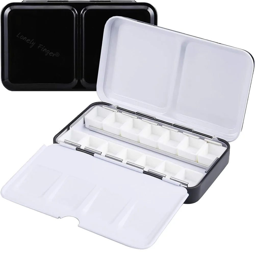 لوحة ألوان مائية فارغة: لوحة ألوان مائية للسفر مع 14 نصف مقالي - صندوق قصدير معدني محمول #1