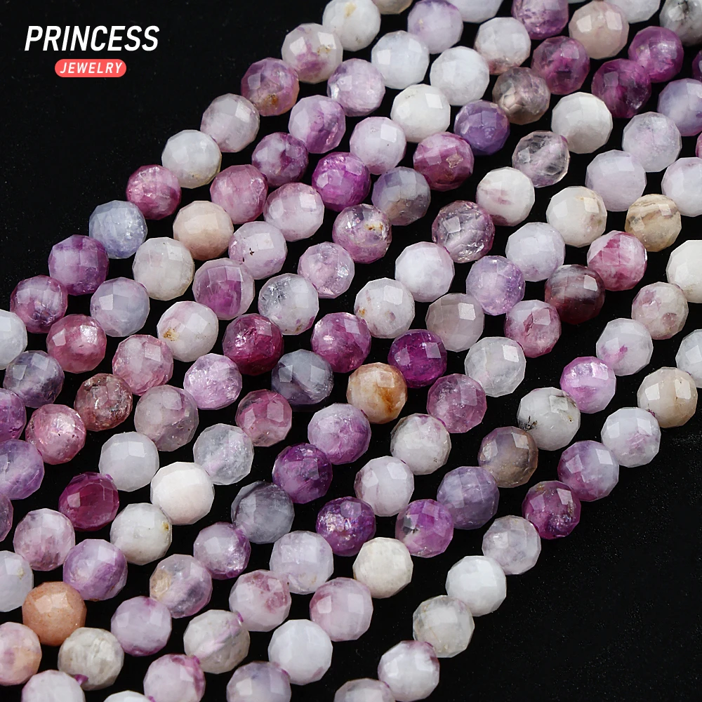 A+ Natuurlijke Paarse Lepidoliet Facet 3mm 4mm Facet Kralen Losse Edelsteen Kralen voor Sieraden Maken Kristal kralen DIY Accessoires