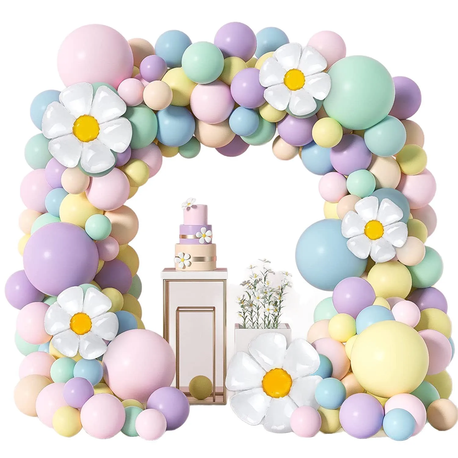 

2 sets Macaron Fresh Daisy Latex Balloon Garland Arch Set for Wedding Birthday Chldren's Day Party Decoration