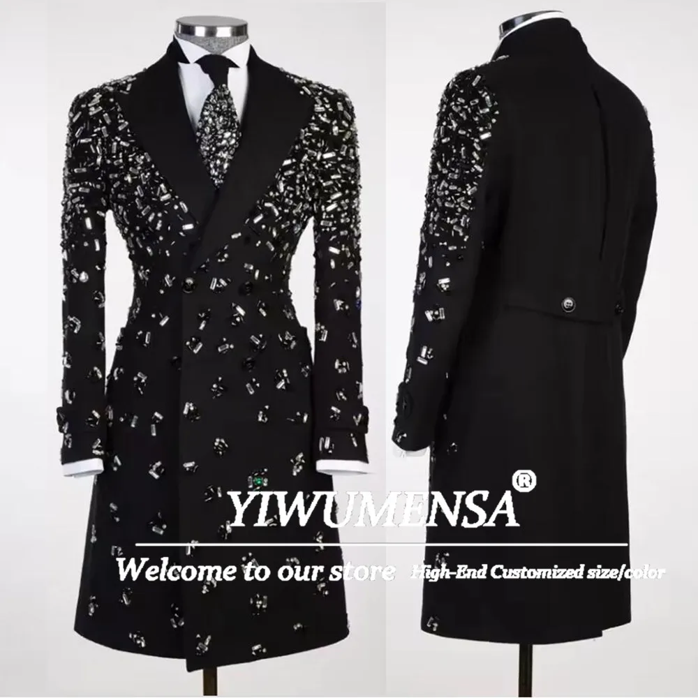 

Metallic Rhinestones Men Suit Jackets Plus Size Double Breasted Prom Blazers Outfits Customized Man Birthday Tuxedo 1 Piece