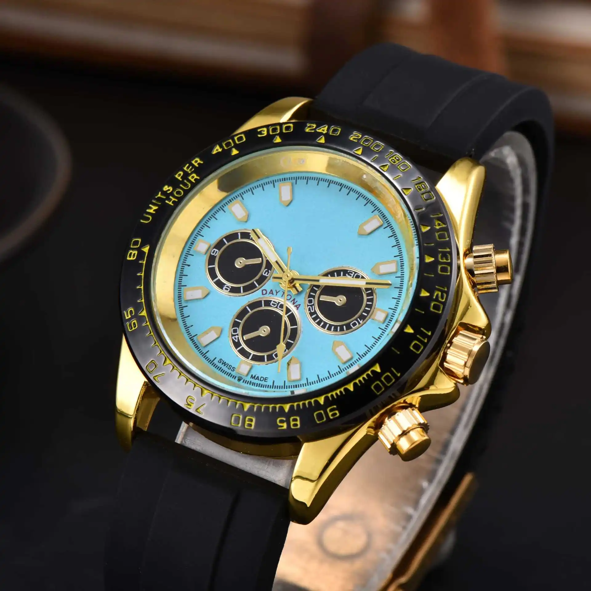 Luxury Watch Men's Chronograph VK63 Watch 46mm Men's Watch Vk63 Case Gold BLUE VK63 Dial Men's Chronograph Waterproof 10ATM