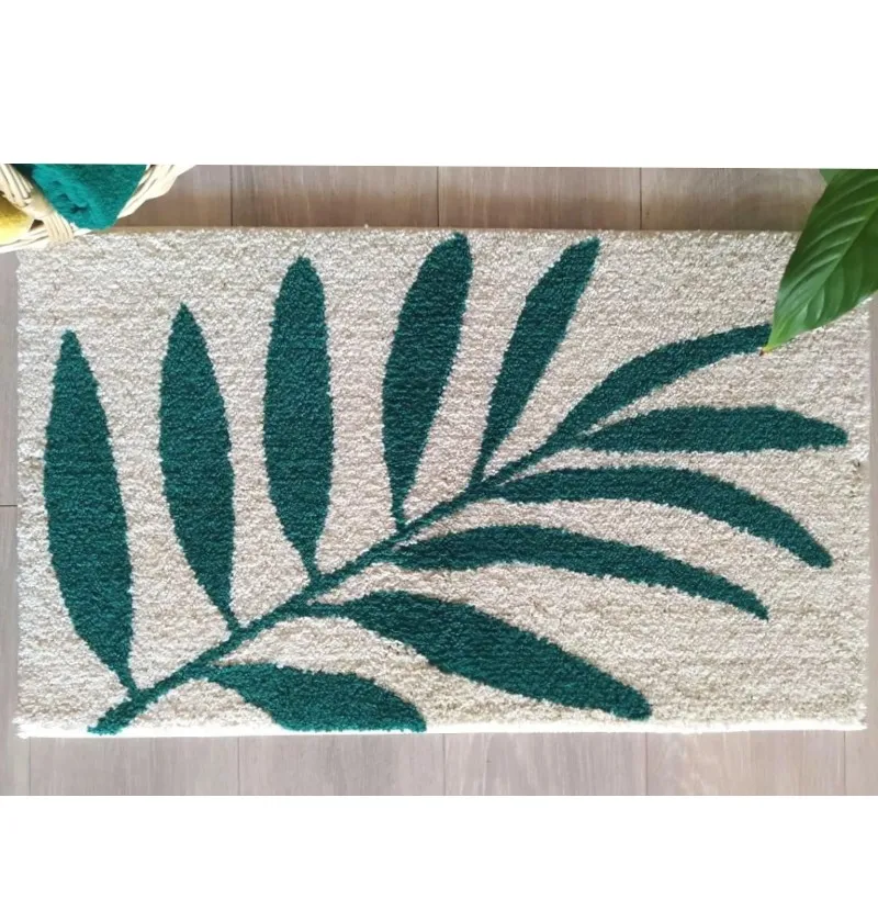 Inyahome Bathroom Bathmats Leaves Pattern Green Bath Rugs Carpet Коврик для ванной и туалета противоскользящий 45x65cm 50x80cm