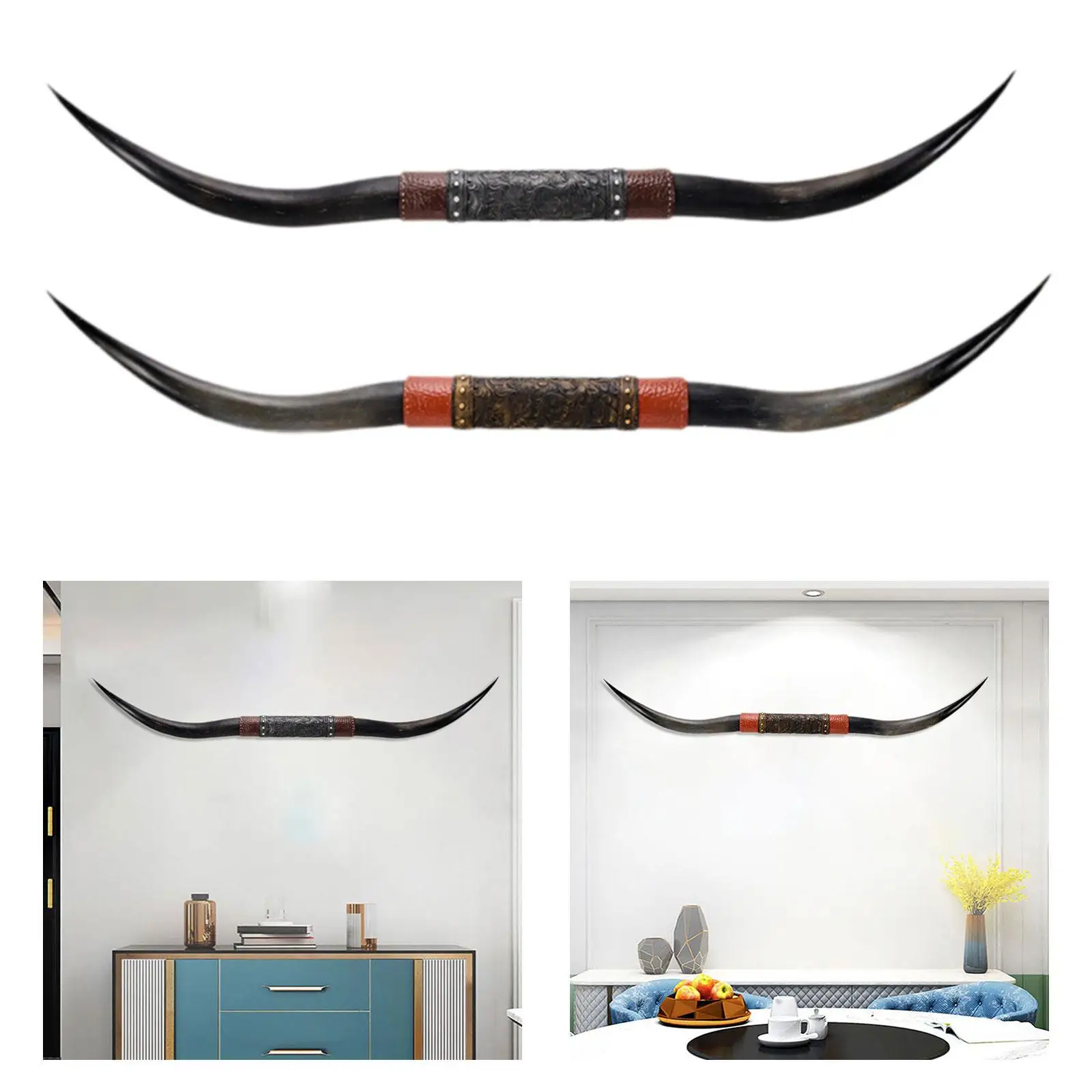 

Simulated Bull Horn Wall Hanging Sculpture Handmade Resin Craft Art Wall Decoration 71inch Long for Home Office Decor Versatile