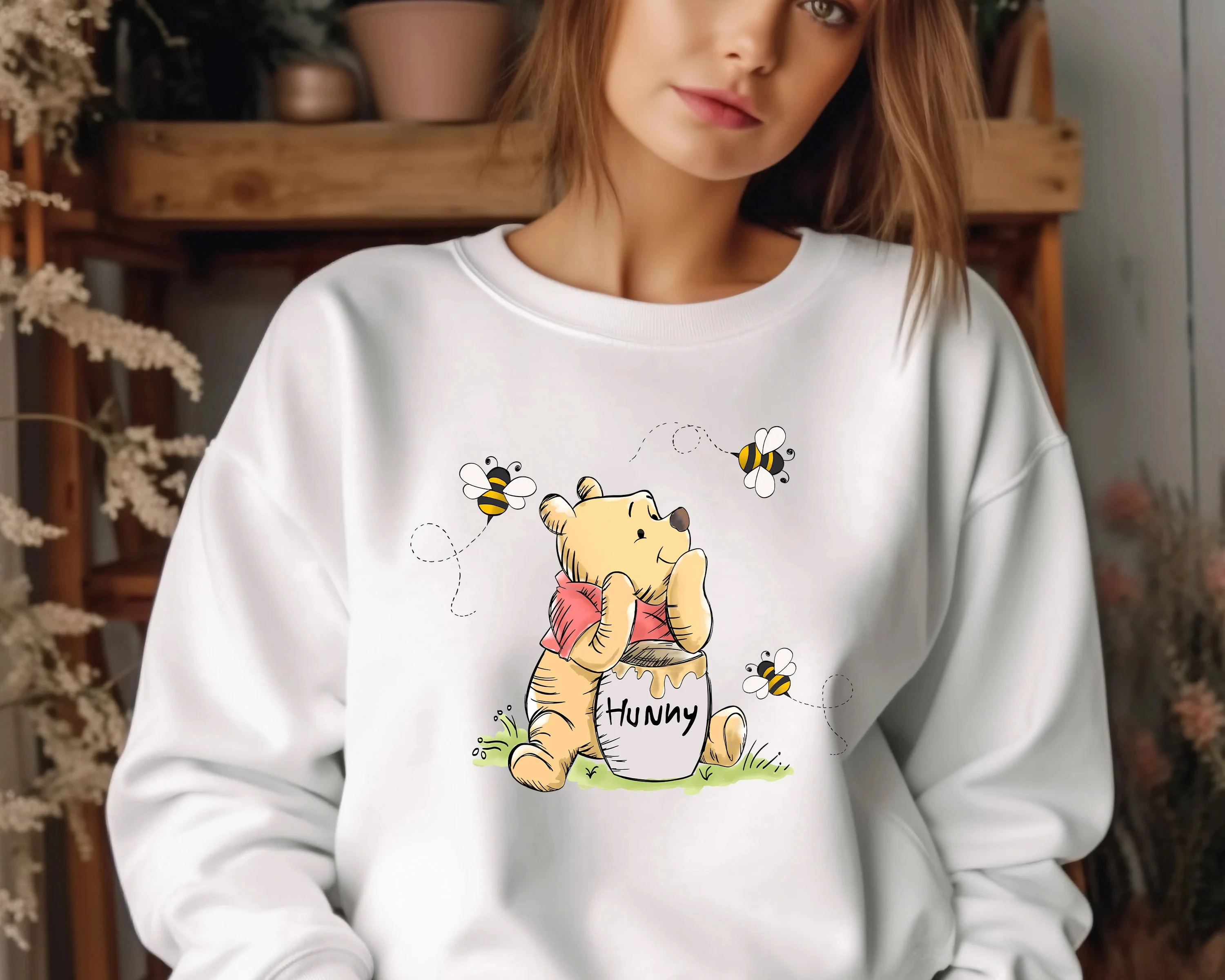 Nieuwe stijl Disney Winnie The Pooh Sweatshirt 100% katoen met lange mouwen, mode-ronde hals voor datingfeesten
