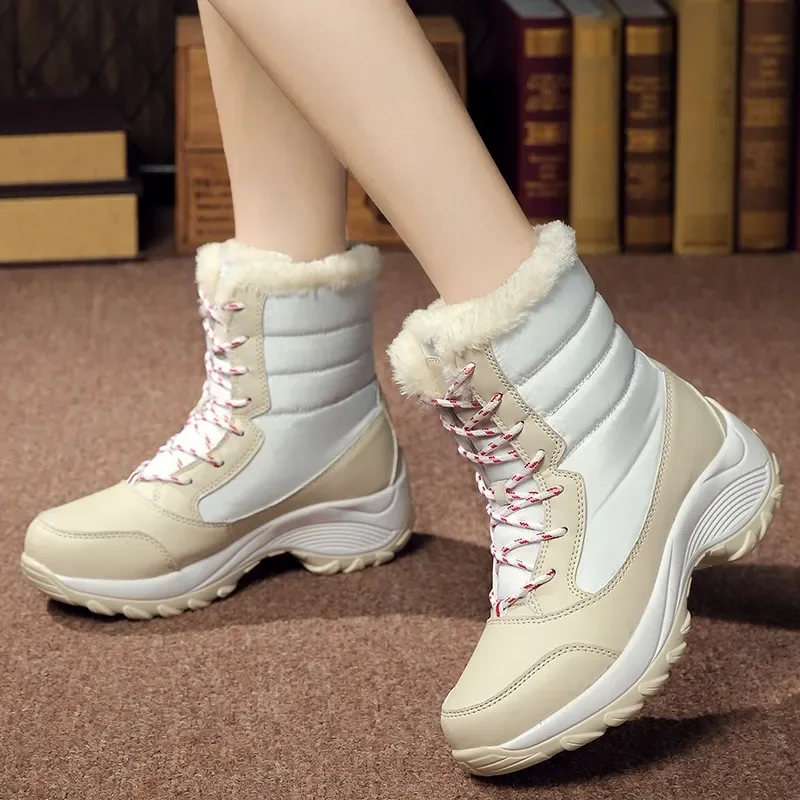 Botines ligeros con plataforma para Mujer, Botas de tacón para mantener el calor en la nieve, Invierno