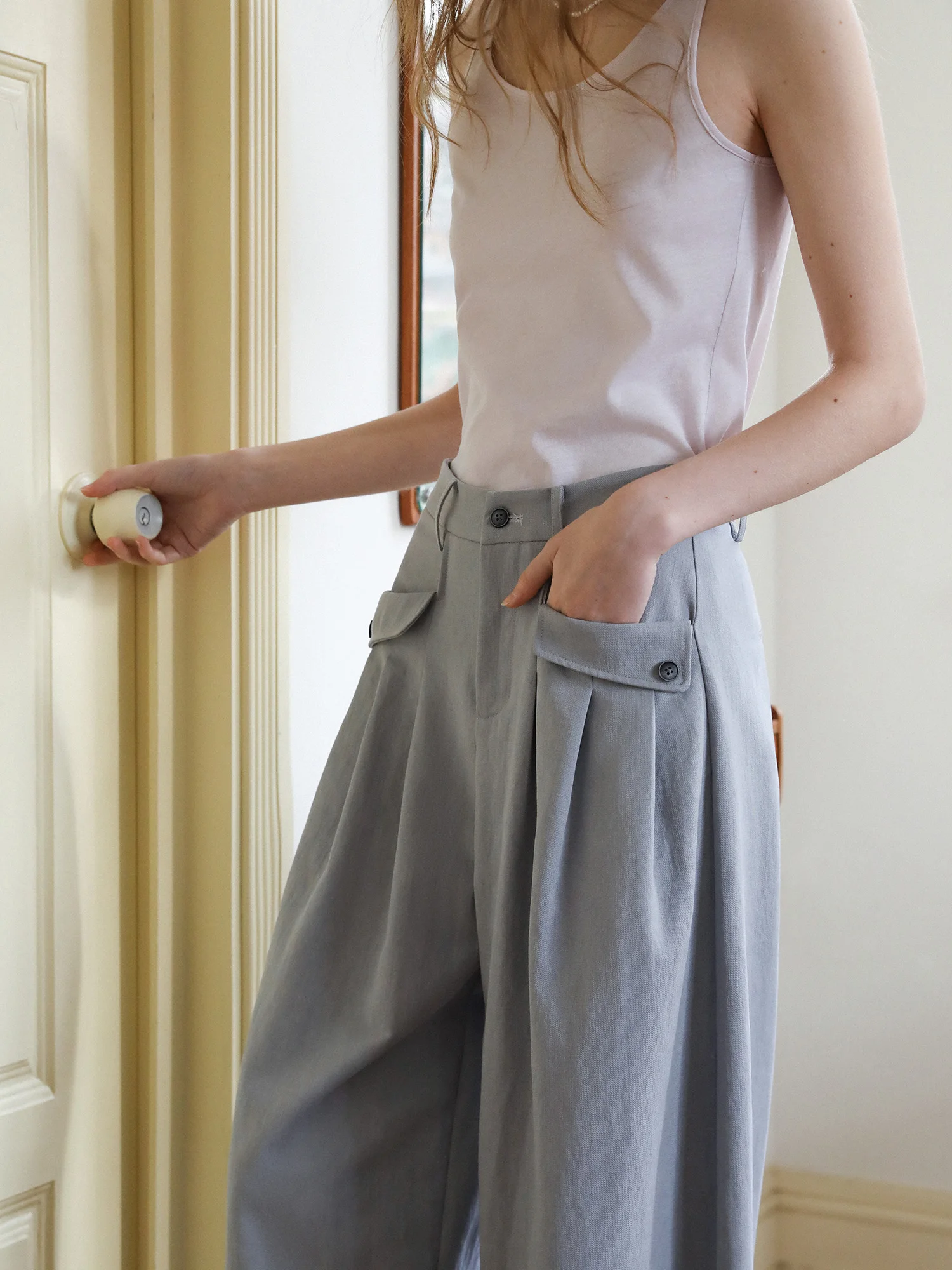 

MELLIIY 2026 Spring Commuter Sle Casual Pants Women High Waist Wide Leg Long Trousers Multi ket Workwear Faion