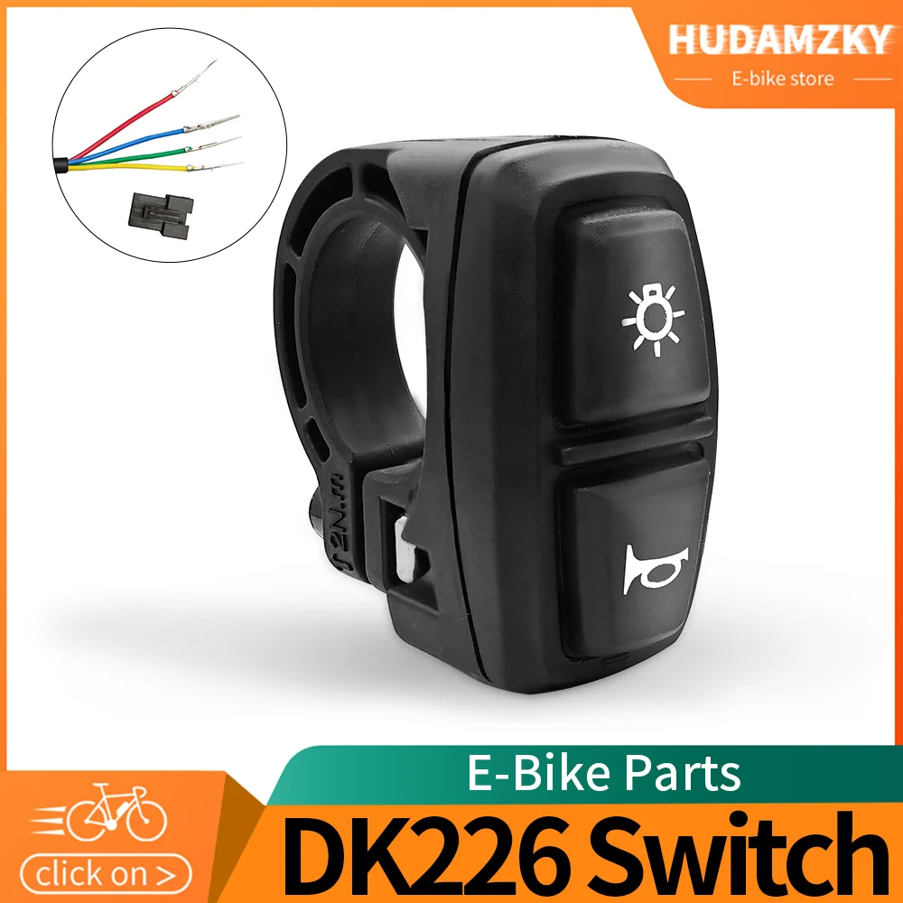 E-bike Light Switch para bicicleta elétrica, lâmpada e chifre para scooter, botão de motocicleta, peças DIY, DK226