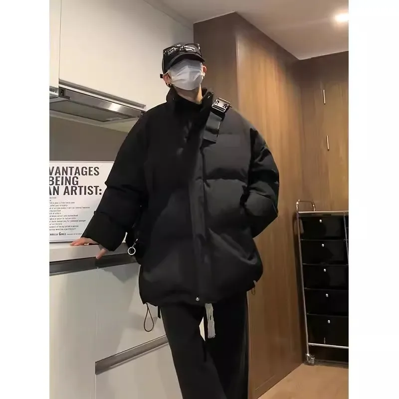 Pure black lightweight down jacket for men, winter youth, two cotton jacket, cotton jacket, high street standing collar face