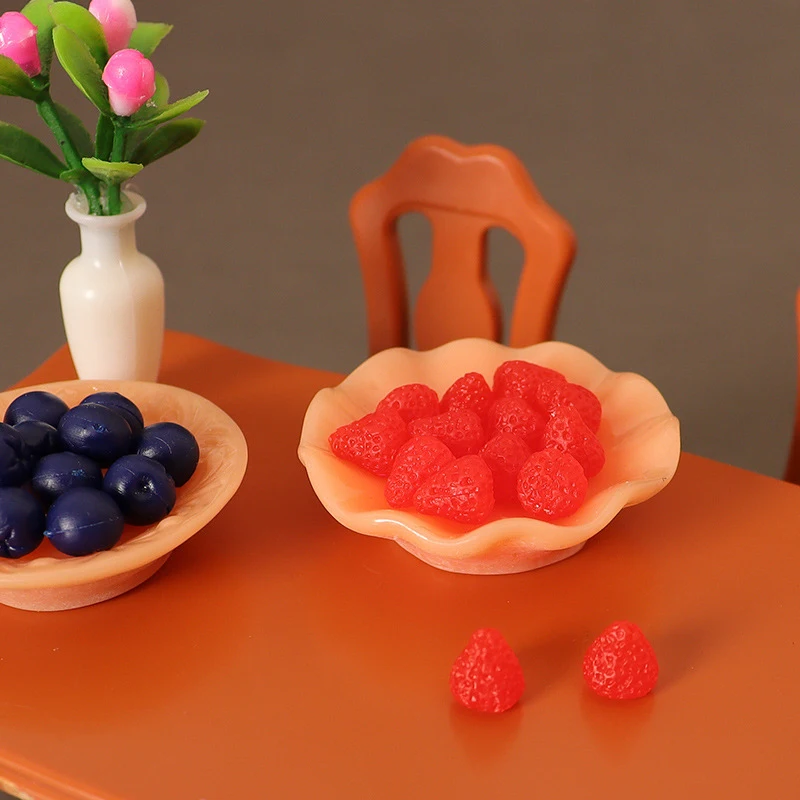 1:12 Dollhouse Miniature Fruit Plate Blueberry Strawberry Cherry Fruit Dish Model Kitchen Accessories For Doll House Decor Toys