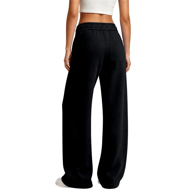NEUE einfarbige Damen-Sweatpants, lässig und bequem, Damen-Hose mit Kordelzug, gerade geschnitten, lockere, lässige Hose mit Kordelzug, weites Bein – Detail 6