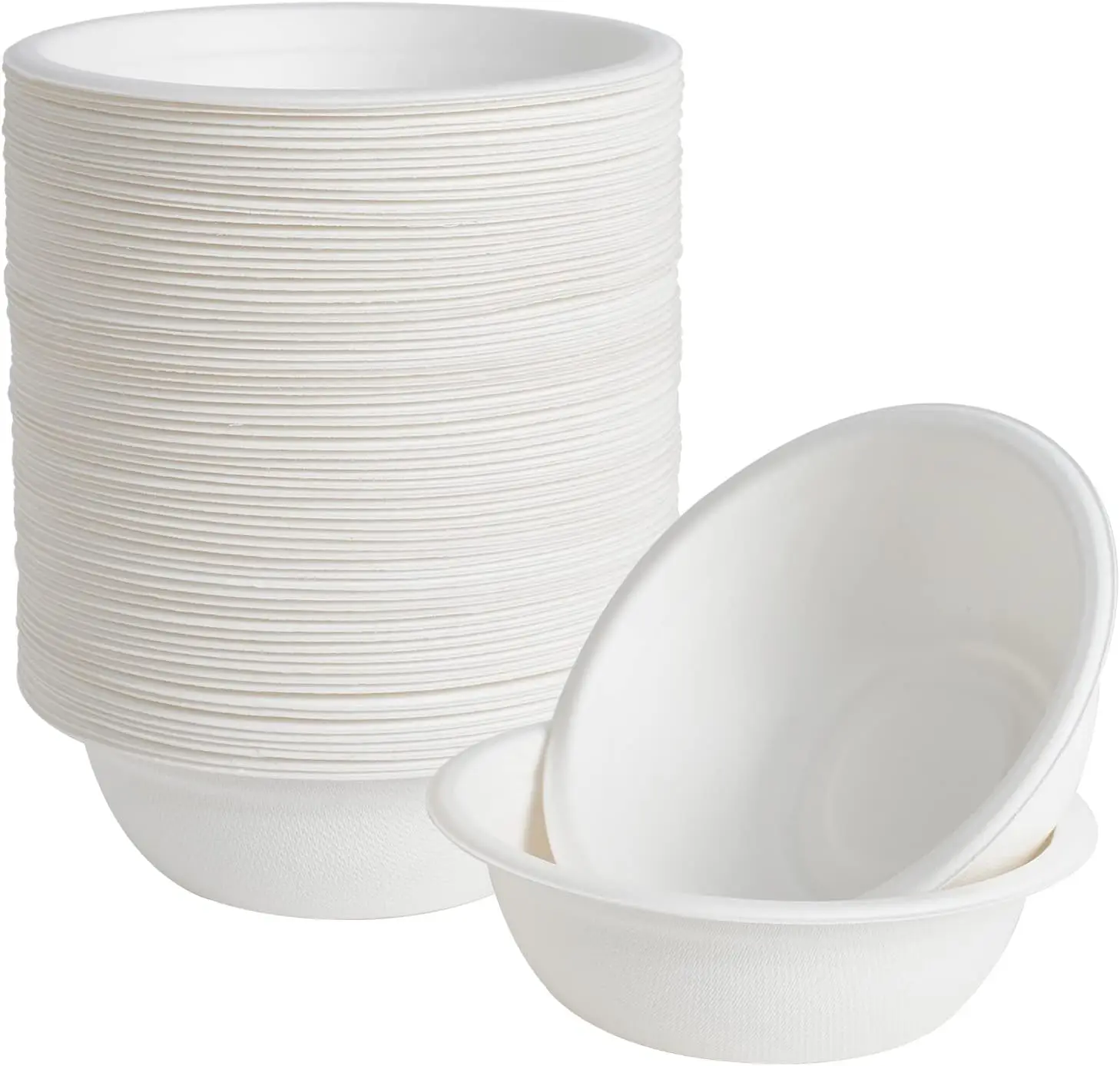 Cuencos de papel de 12 oz, cuencos compostables desechables a granel, cuenco de bagasa biodegradable resistente para aperitivos, sopa y ensaladas, blanco