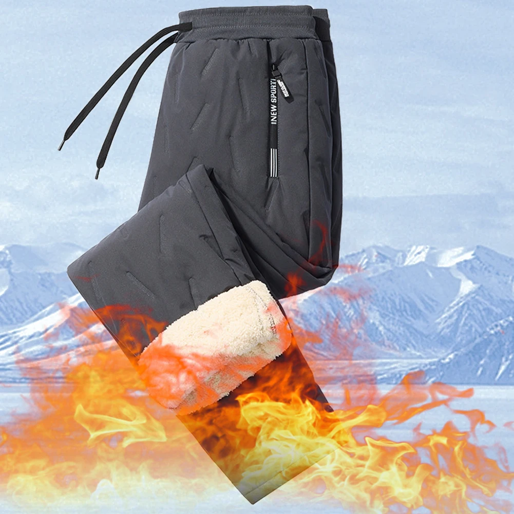 Men Winter Windproof Warm-Keeping Pants Waterproof Winter Warm Fleece Pants Berber Fleece Cotton-padded Loose Trousers