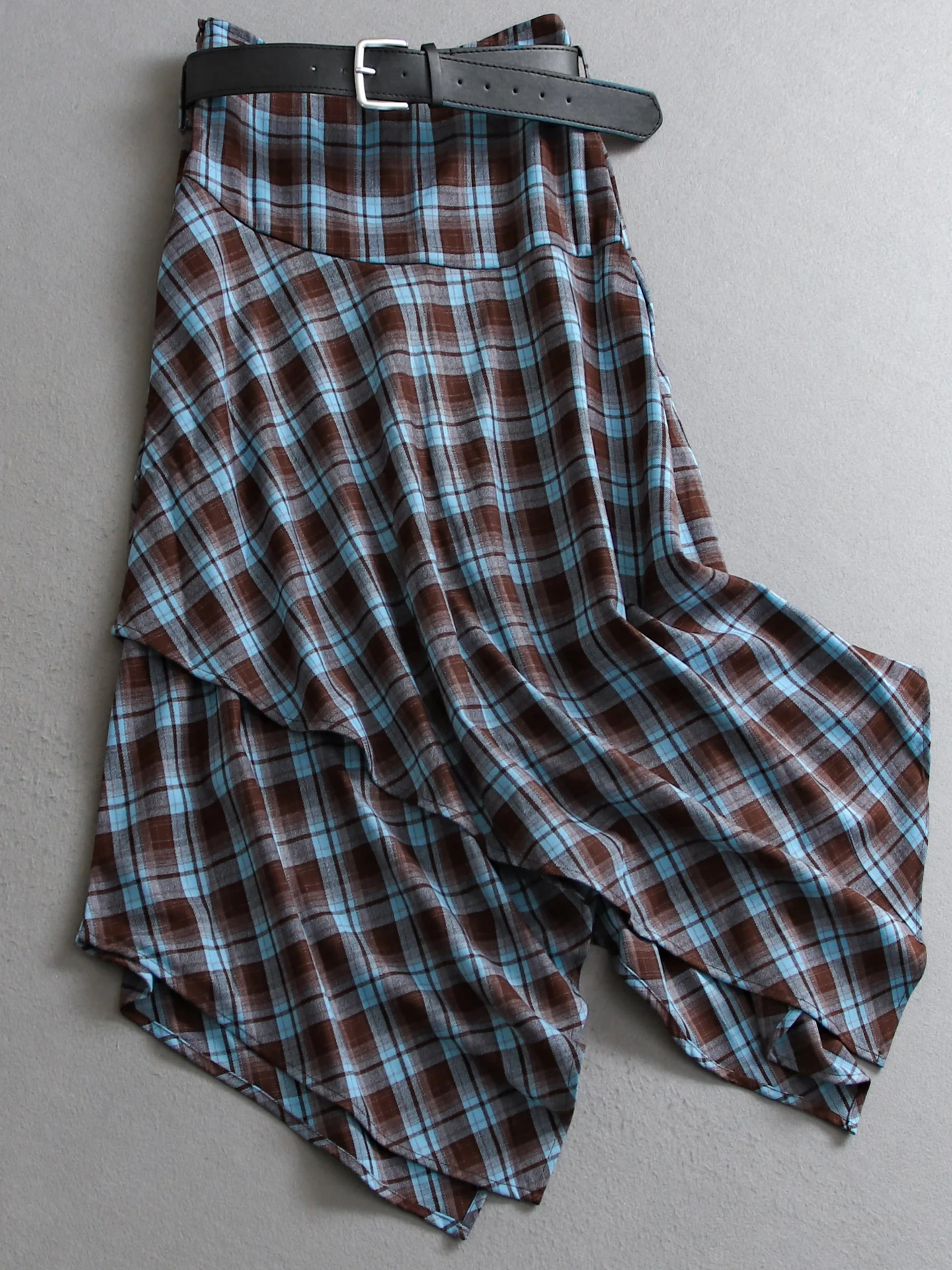 

High Waist Plaid Color Block Belted Asymmetrical Casual Women's Skirt Autumn New Style V451 Polyester Fiber No Stretch