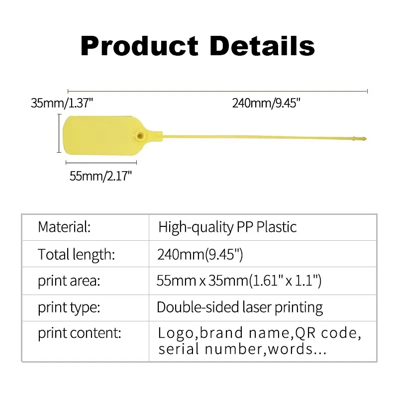 100 Stück, individuell gestaltete Sicherheitsplomben aus Kunststoff mit Logo, personalisierte, große Anhängeretiketten für Kleidung, Schuhe und Taschen, 240 mm / 9,45 Zoll. – Detail 2
