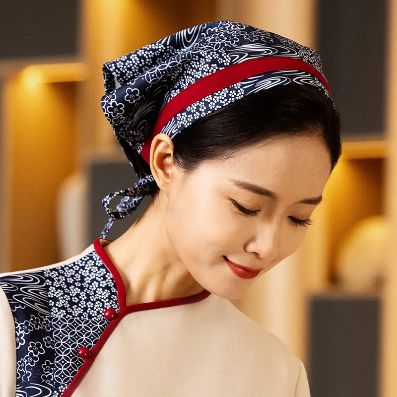 Lady Chinese Teahouse Waiter Hat Kitchen Chef Work Hats Restaurant Catering Hot Pot Cuisine Bakery Hotel Triangle Scarf