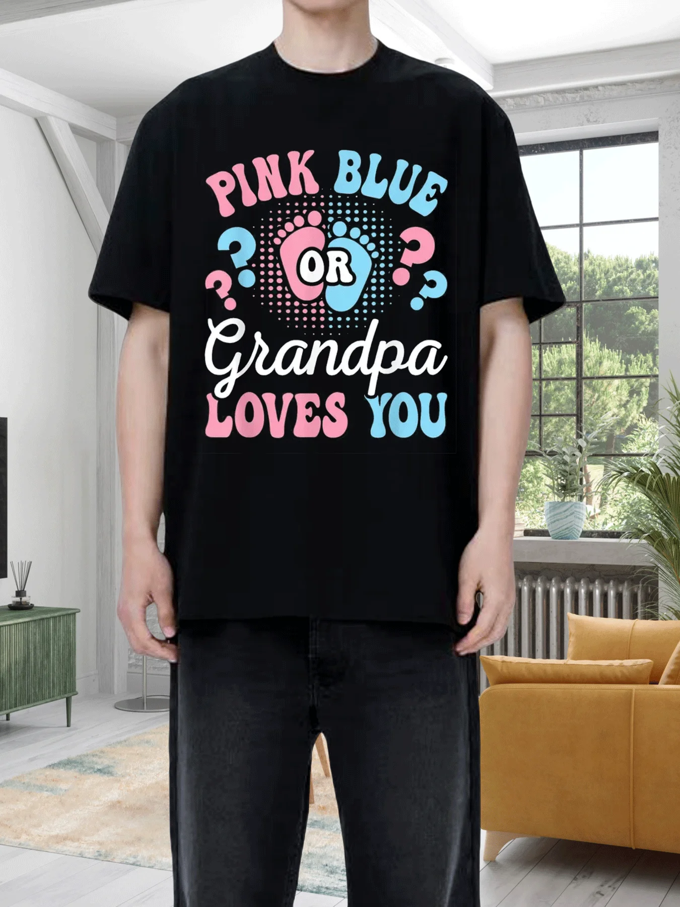 

Grandpa Loves You" Cotton T-Shirt - Pink or Blue Casual Round Neck, Comfort Fit with Stylish Print Design, Casual Daily Wear