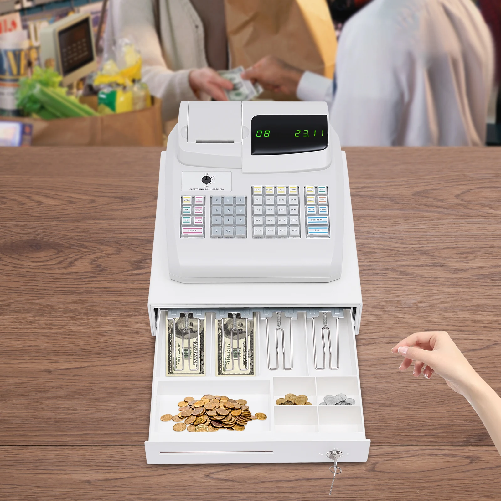 Cash Management System with Thermal Printer and Keys 6 Digital LED Commercial Cash Register for Small Businesses