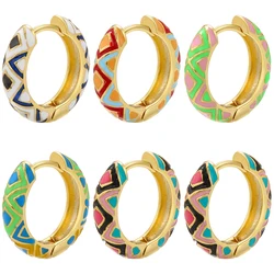 ZHUKOU Enamel Geometric hoop Earrings Fashion gold color triangle Women Round small hoop Earring Jewelry Wholesale VE674