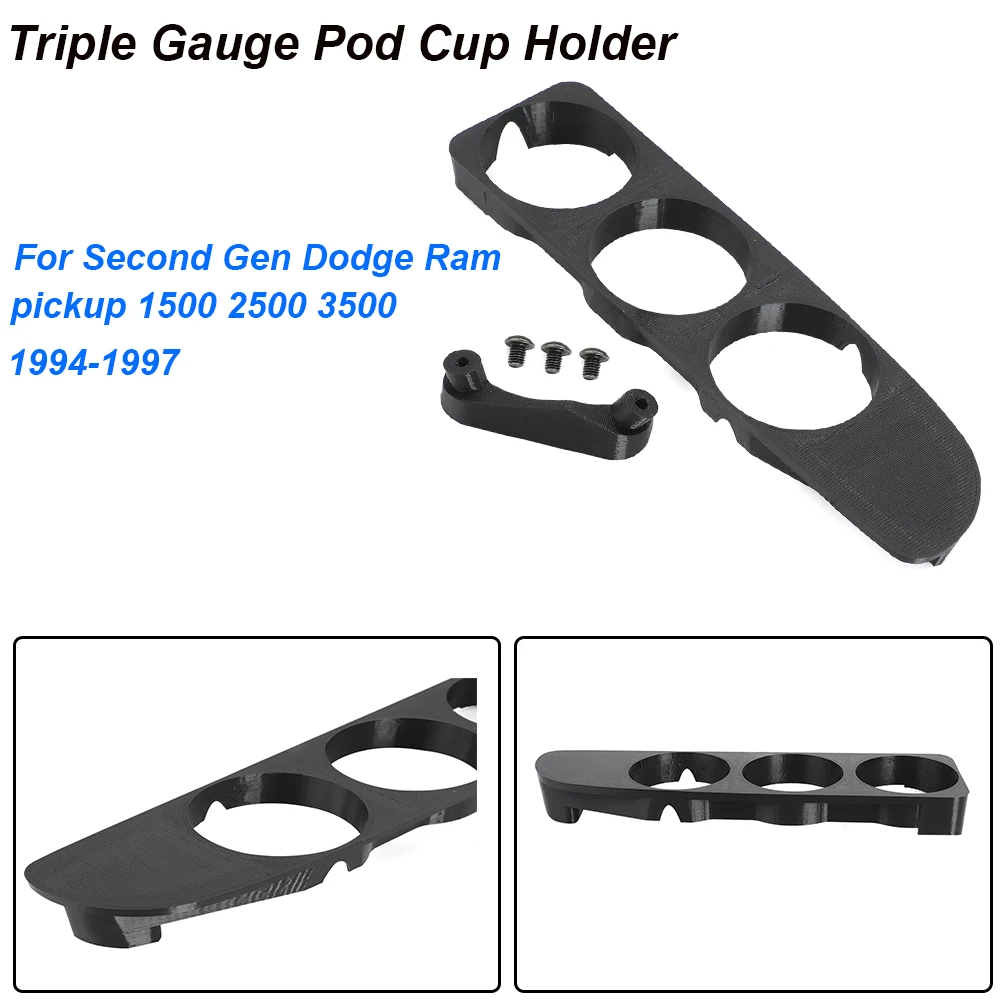 1pc 52mm Triple Gauge Pod Cup Holder For 2 Gen Dodge Ram Pickup 1500 2500 3500 1994-1997 With Three Screws