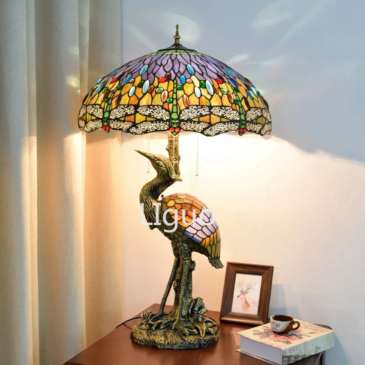 American Rural creative classic luxury living room high grade crane decorative table lamp Tiffany Dragonfly bird large light