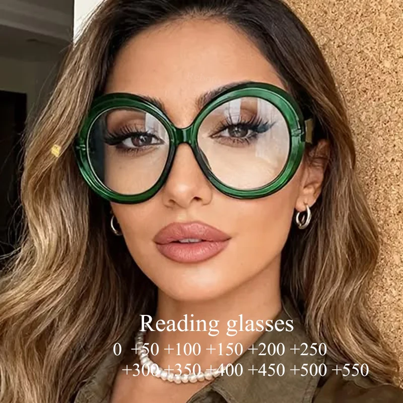 

Fashion Round Prescription Reading Glasses Frames for Women Oversized Transparent Presbyopic Eyewear Optical Glasses