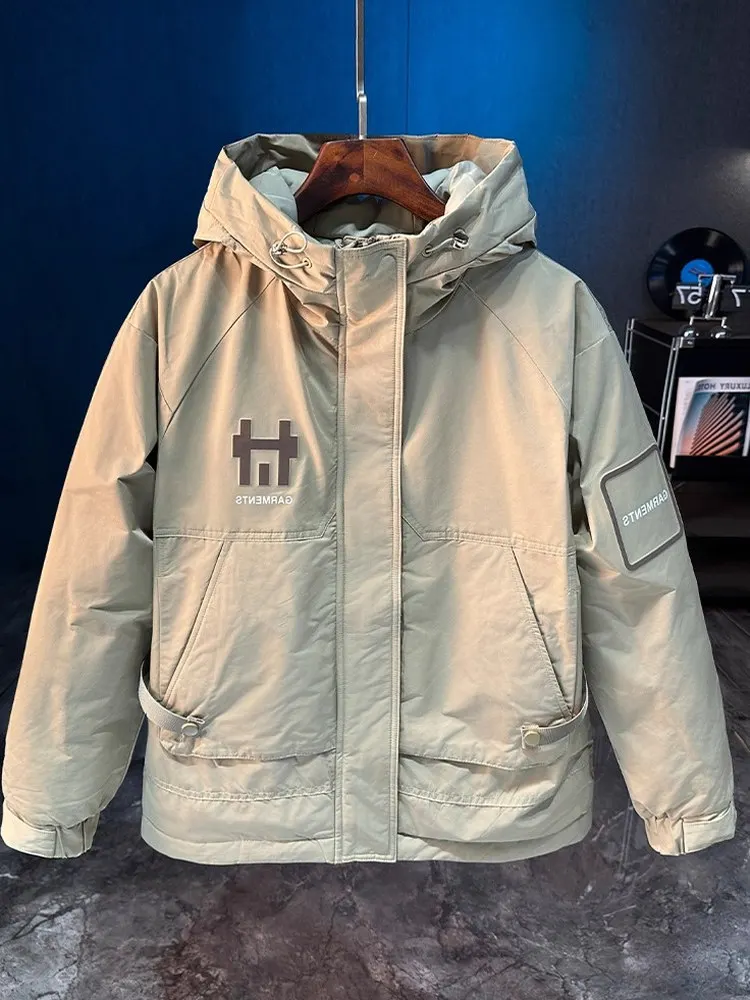 

High-End American Sle Men's Cotton Jaet Coat Casual Workwear Hooded Warm down Cotton Coat Long Sve Youth Faion