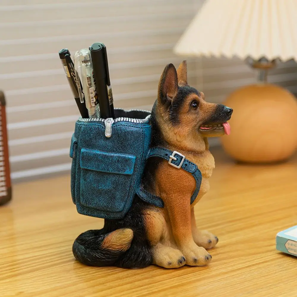 

Portable With Backpack Dog Pen Holder Hand-painted Cute Resin Dog Statue Cartoon Desktop Storage Container Storage Organizer