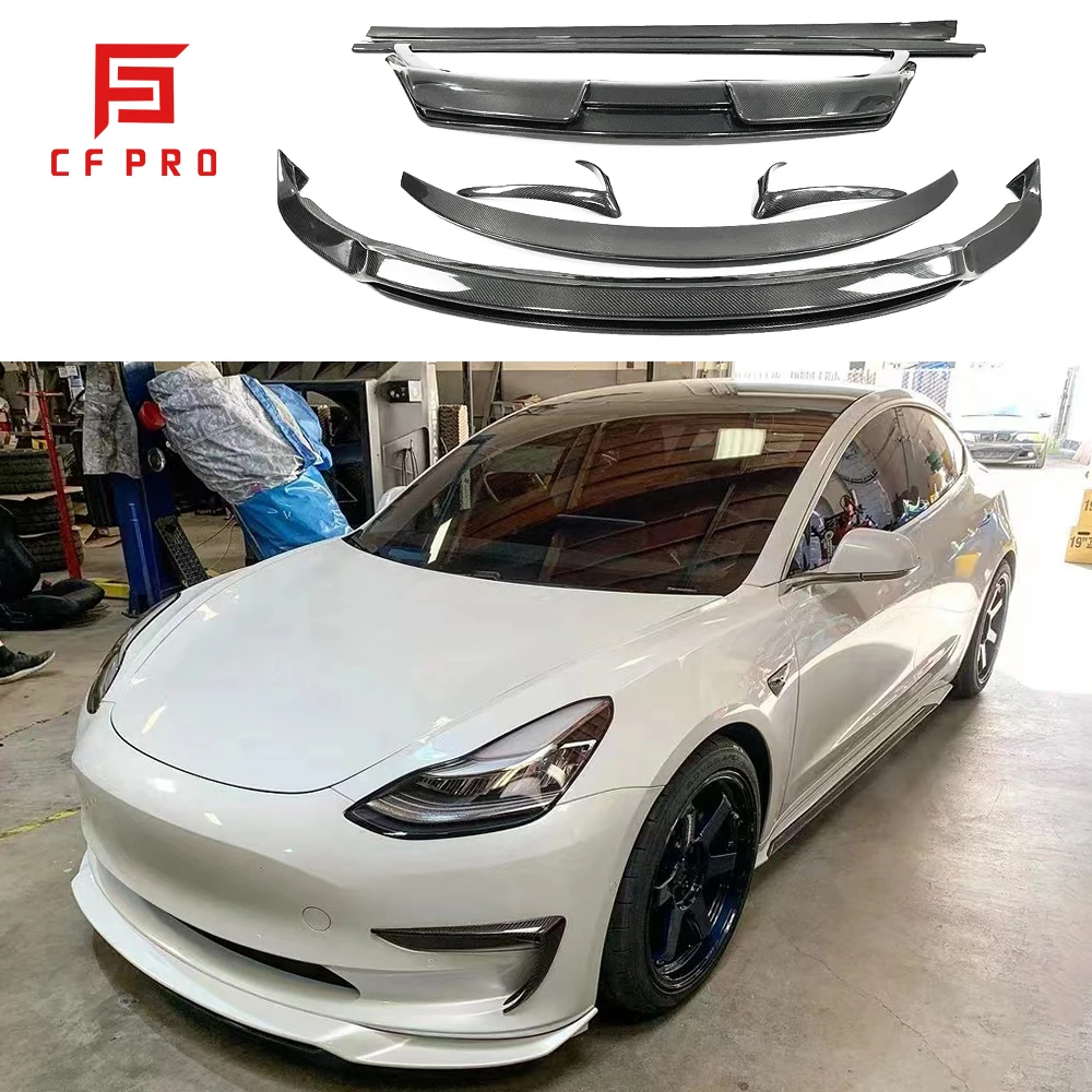 For Tesla Model 3 ART Front Lip Rear Diffuser Body Side Skirt Kit Spoiler High Quality Carbon Fiber Accessories