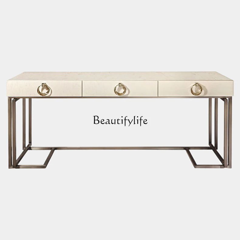 Mesa de couro luxuosa leve, armário de entrada para casa, villa, escritório em aço inoxidável, console minimalista