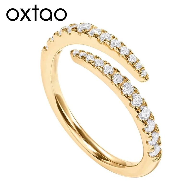 

OXTAO Moissanite Open Twist Eternity Band Ring 14K Gold Filled Statement Adjustable Ring Daily Wear Accessories Wedding Jewelry
