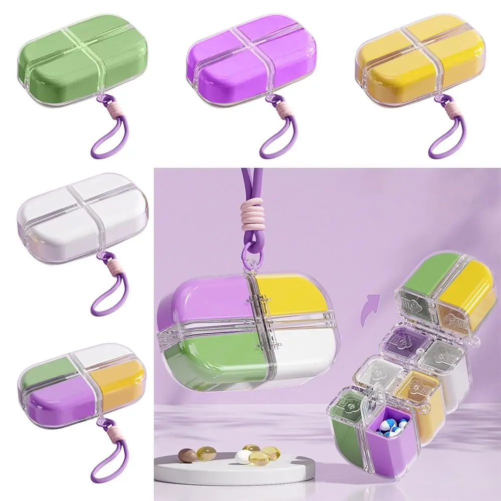 Magnetic Magic Cube Medicine Box Moisture-Proof 4 Grids Seven Days Pill Case Sealed with Lanyard Tablet Container
