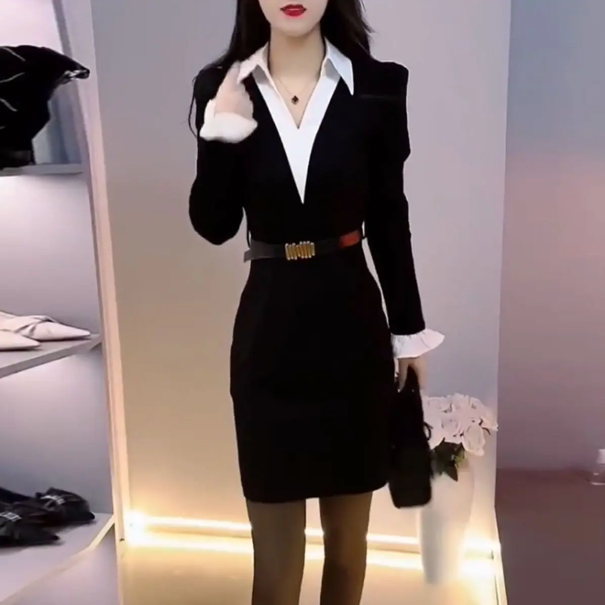 Vestido midi feminino casual para escritório, vestido de trabalho lápis elástico, manga comprida, vestido de festa bodycon para o verão formal