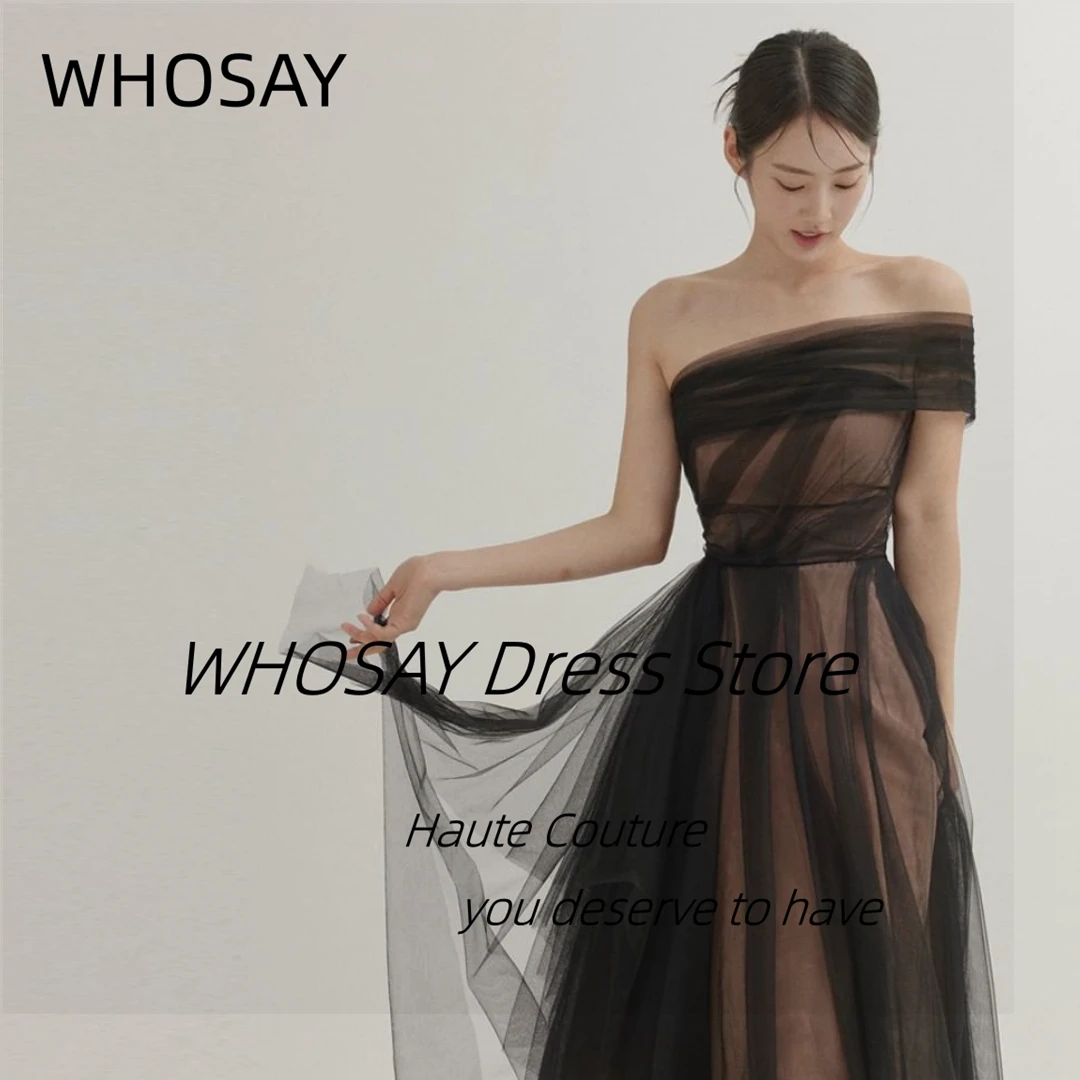 WHOSAY gaun Prom satu bahu Modern gaun malam perjamuan khusus Korea pesta pernikahan pakaian pengantin Tulle A Line panjang lantai