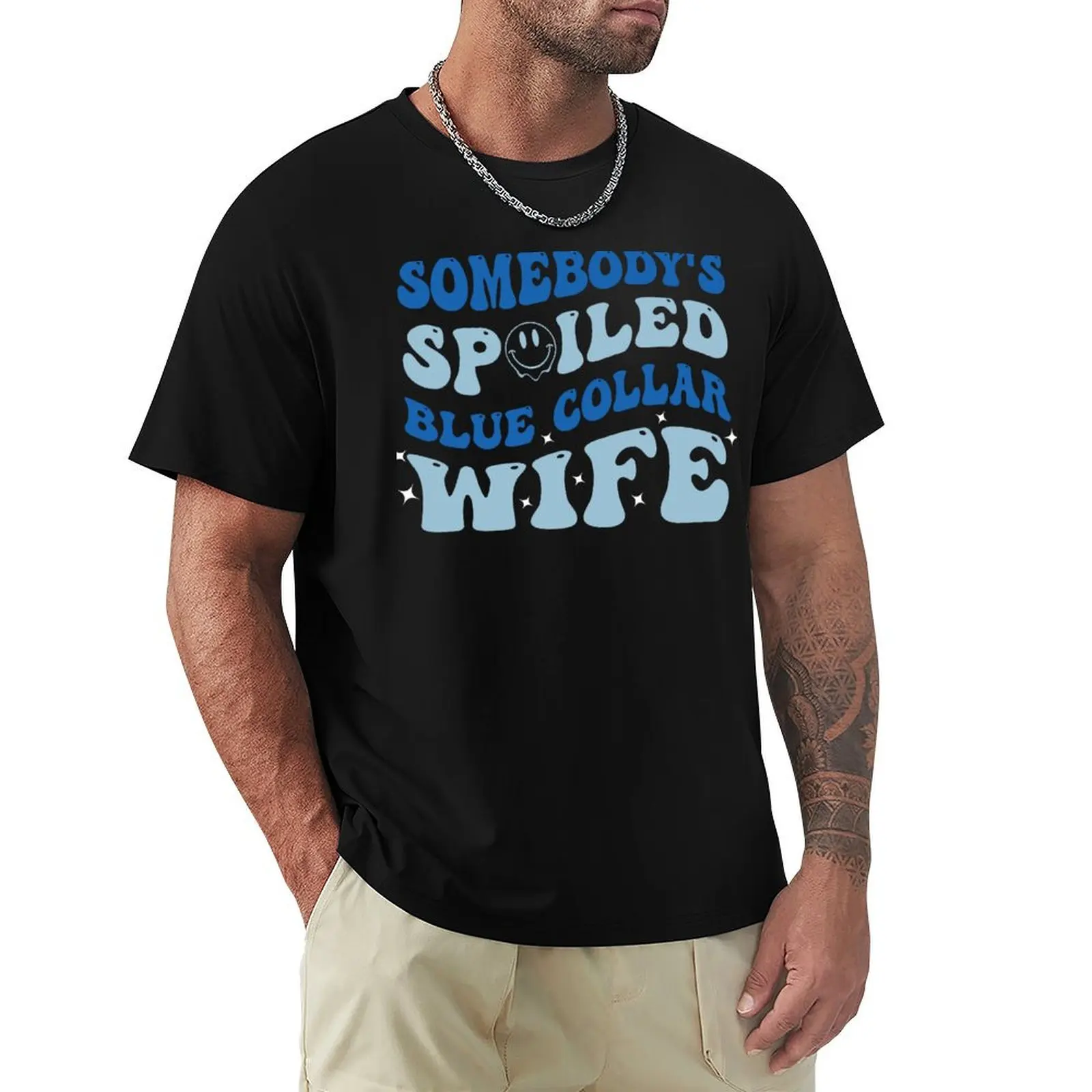 

funny Somebody's Spoiled Blue Collar Wife wavy blue groovy womens T-Shirt sublime mens cotton t shirts