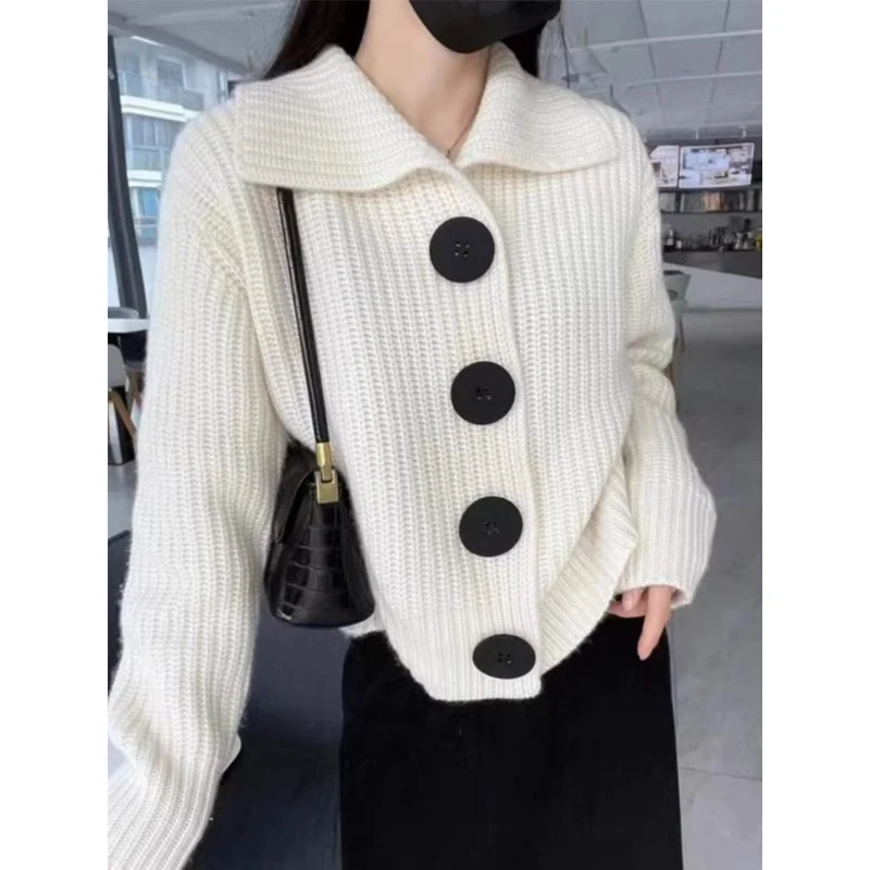 Women\'s Vintage Harajuku Y2K Streetwear Single Breasted Knitted Cardigan Female Trendy Chic Solid Long Sleeve Loose Sweater Coat