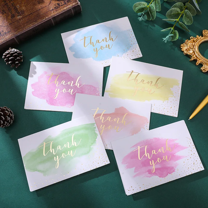 6Pcs/Set Thank You Card with Envelope Blank Folding Cards Birthday Wedding Party Greeting Card Note Message Blessing Card