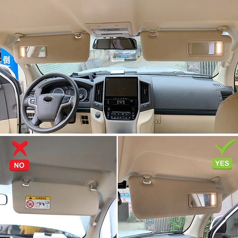 For 2008-2021 Toyota Land Cruiser 200 Modified Sun Visor Windshield Main Co-Pilot Cosmetic Mirror LED Light Original Accessories