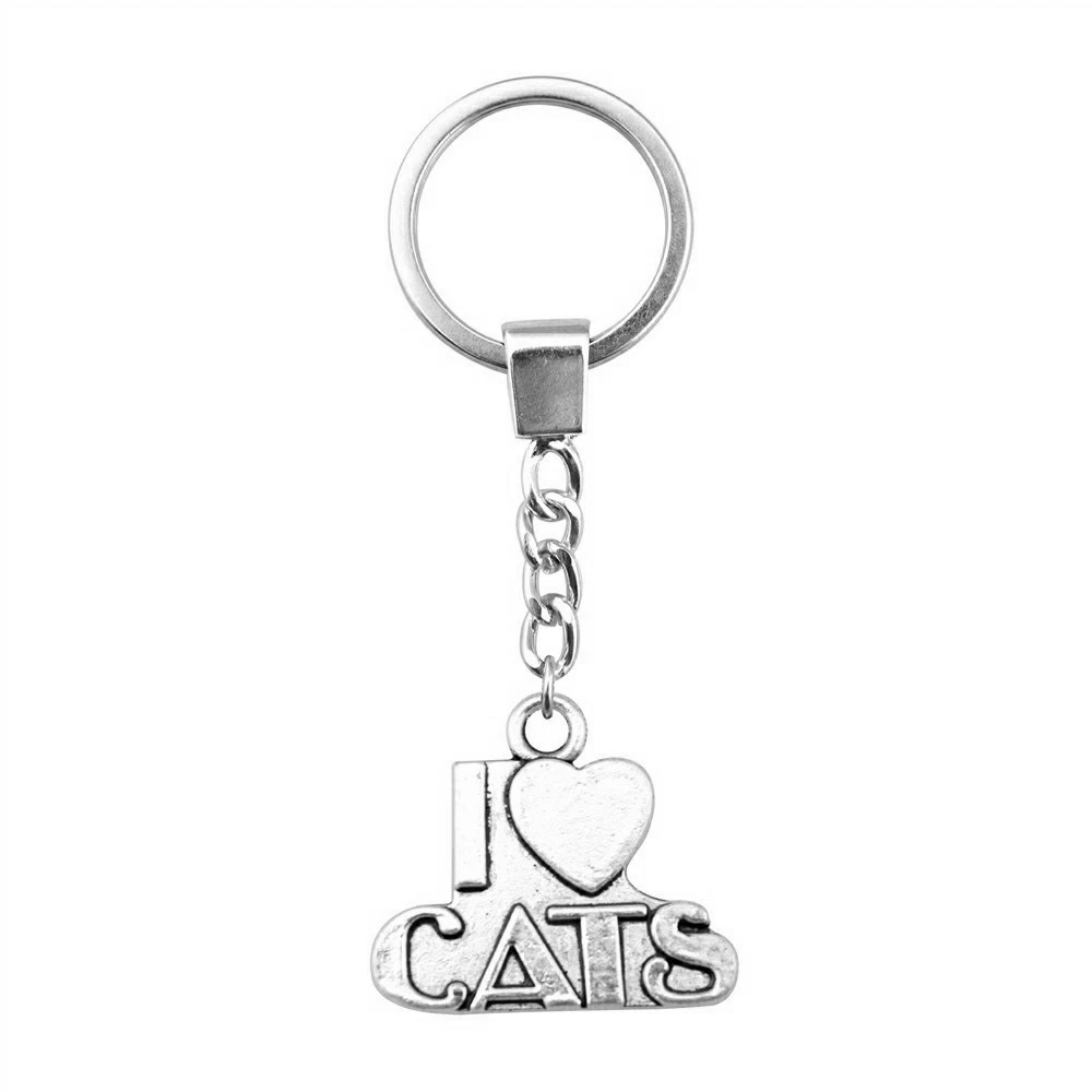 1pcs I Heart Cats Aesthetic Keychains Accessories For Women Supplies For Jewelry Wholesale Ring Size 30mm