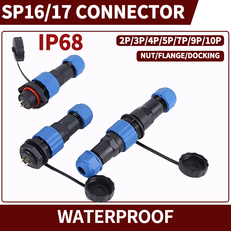 1Set IP68 SP17 SP16 Docking/Flange/Back Nut Connector Waterproof Male Female Butt Type Aviation Socket with 2/3/4/5/6/7/10 Pin