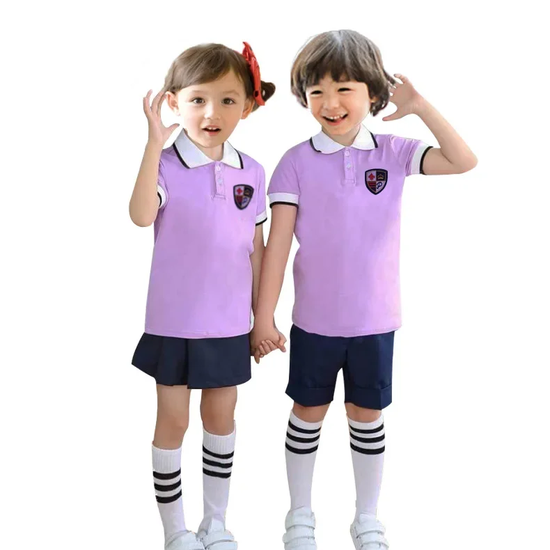 Primary school class uniforms summer pink British set children's pure cotton graduation performance kindergarten uniforms