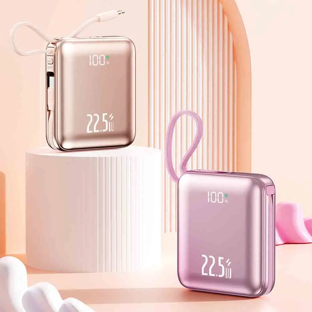 20000mAh Mini Cute Power Bank Built-in Cable CCC Certificated  22.5W Fast Charging Battery Pack for Samsung IPhone Xiaomi