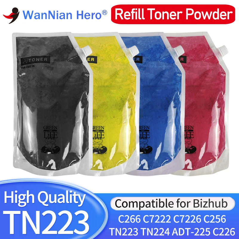 

1kg TN223 TN224 ADT-225 toenr Compatible for Konica Minolta Bizhub C226 C266 C7222 C7226 C256 ADC-225 Printer color Toner Powder