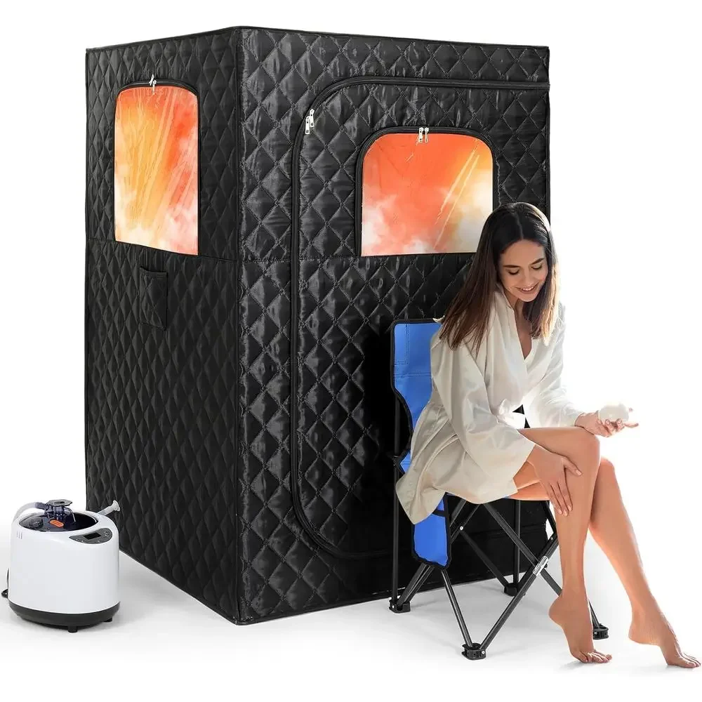 Portable Full-Body Steam Sauna Tent with 1000W Heater, 2.6L Tank, 1-99 Min Timer, Remote Control, and Folding Chair - Home SPA (