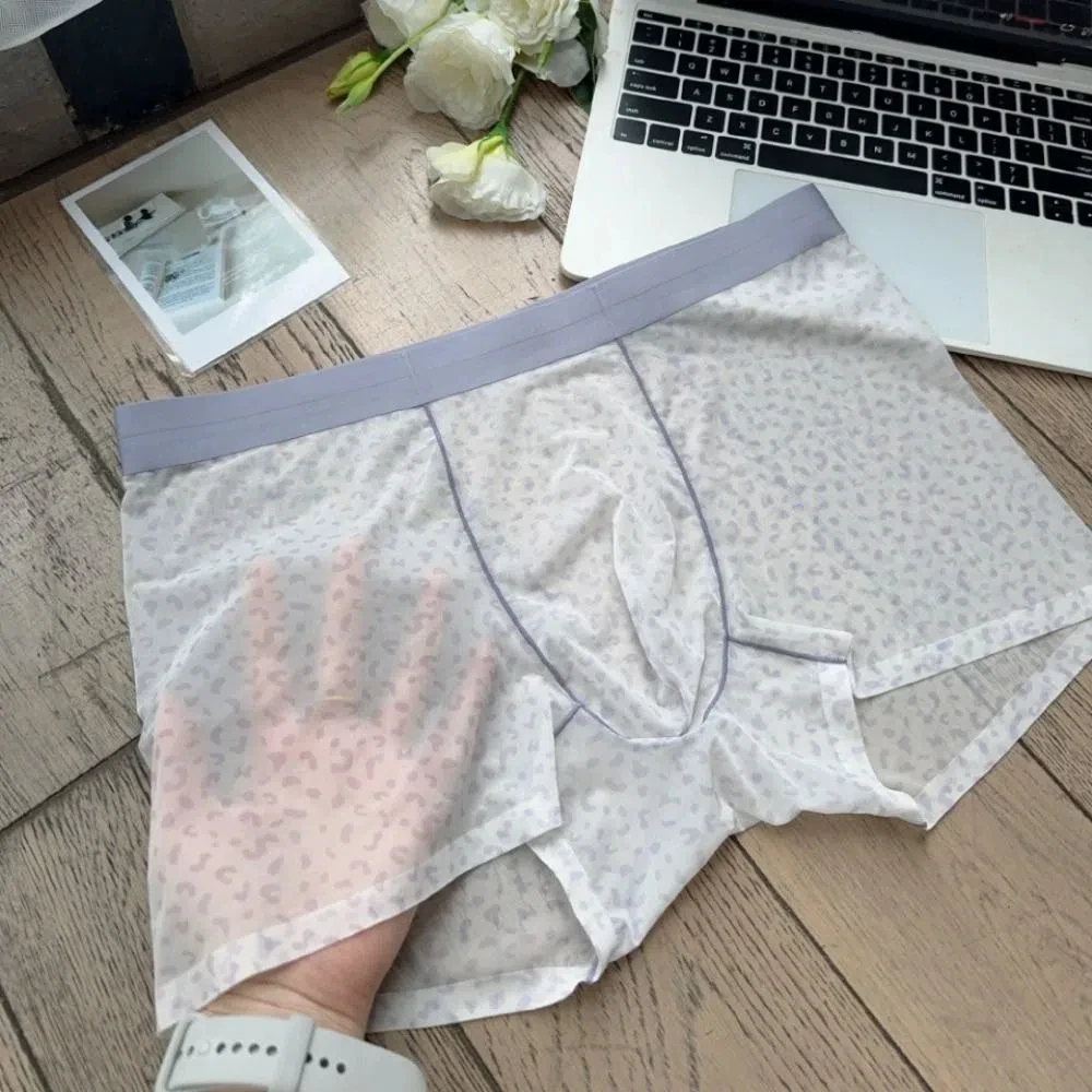 

Fashion High Waist Men Boxer Briefs Breathable Quick Dry Ice Silk Underpants Cool Feeling Transparent Leopard Thin Boxers Daily