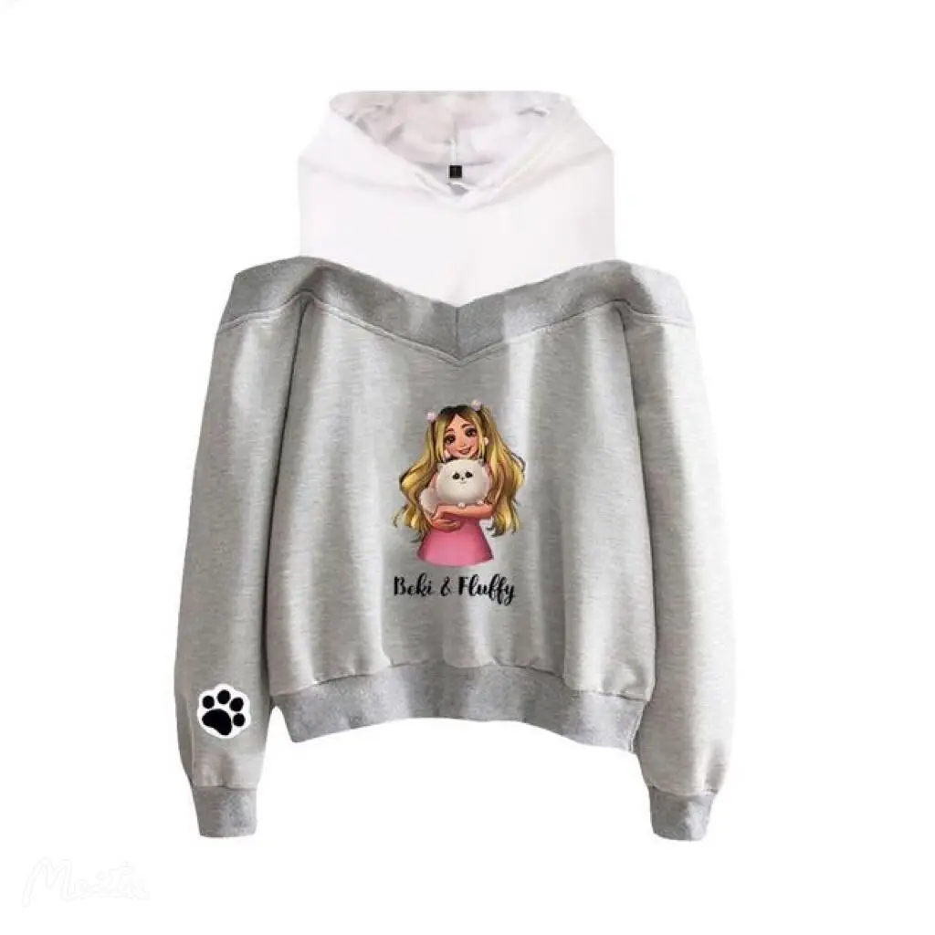 2022 Rebekah Wing Merch Beki  Fluffy Print Hoodies Women Off Shoulder Sweatshirt Y2K Girl Pullover Autumn Winter Clothes Tops