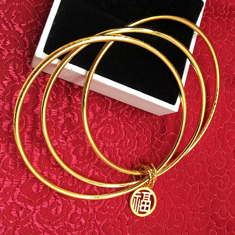 Fashion new Sansheng Sanshi Xiaofu brand 24K real gold bracelet 999 jewelry three-ring closed solid bracelet