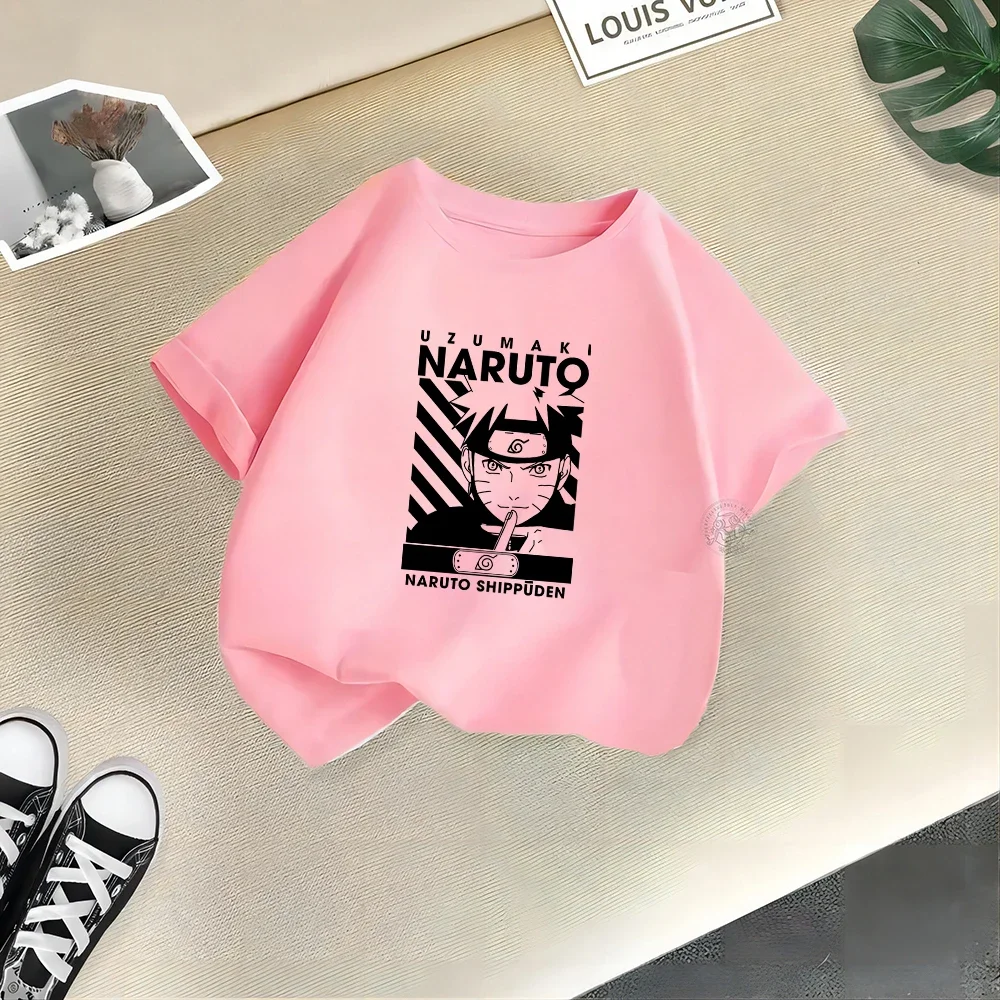 Camiseta de algodón 100% con estampado creativo de Naruto para niños y niñas, top informal de verano, cómodo, fresco