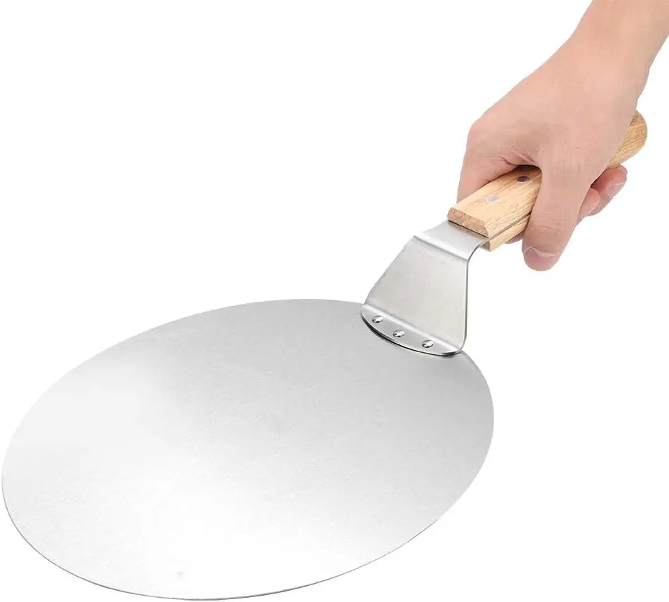 3 Pcs 10 Inch Round Stainless Steel Large Pizza Peel Shovel with Wooden Handle